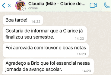 Depoimento de Claudia sobre aprovacao da filha Clarice com louvor