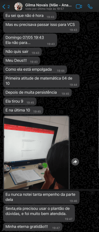 Depoimento de Gilma sobre evolucao em matematica da filha Ana