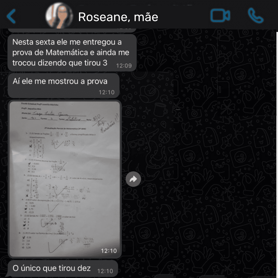 Depoimento de Roseane sobre filho que tirou nota 10 em matematica