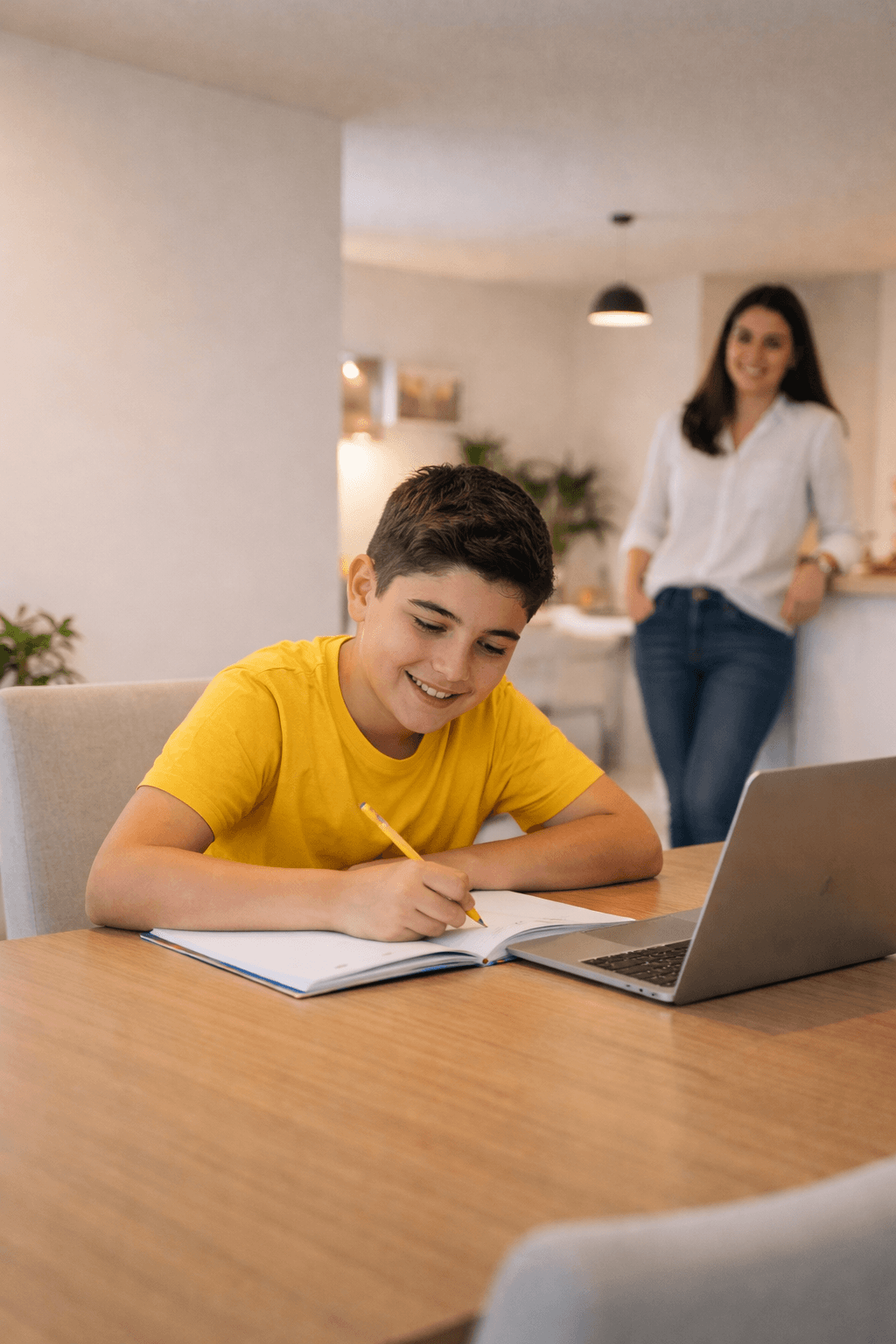 Aluno estudando com tranquilidade em casa